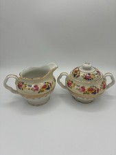 VTG GOLD CASTLE 1940s BONE CHINA DEMITASSE SUGAR & CREAMER SET (HOSTESS) JAPAN picture