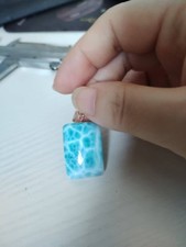 Natural Dominican Larimar Rectangle Pendant  Unique Sea‑wave  Gemstone Charm picture