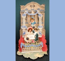 antique VICTORIAN DIE CUT VALENTINE GREETING CARD boy girl HONEYCOMB germany picture