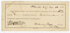 1885 Presbytery of West NJ Receipt Williamstown Presbyterian Church William Boyd picture