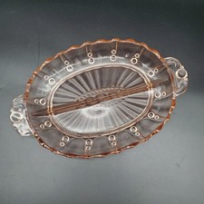 Pink Depression Glass Oval Divided Relish Dish Beaded Edge Vintage 12