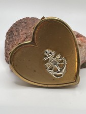 1959 Vintage USN Gold Tone Home Front Heart Compact Engraved Mother Love Pete picture