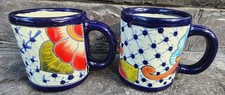  2 Pottery Mexico Handcrafted Multi Colored Floral Cups Mugs picture