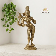 Brass Ardhanarishwar Idol 8.5 Inch | Gold Finish Shiva Shakti Murti picture