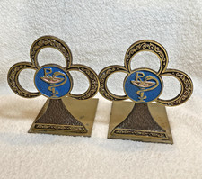 Vtg Enameled Metal Bookends Judaica Medical Rx Pharmaceutical Bowl of Hygieia picture