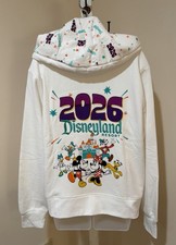 BRAND NEW 2026 DISNEYLAND RESORT UNISEX ZIP UP HOODIE JACKET WHITE SIZE LARGE picture