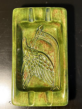 Holland Mold Eagle Flag Patriotic Embossed Ashtray Vintage Green Trinket Signed picture