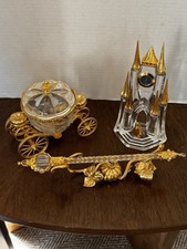 Lot 3 Franklin Mint Disney Cinderella Crystal -Clock -WandCoach Retired RARE HTF picture