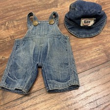 VTG Buddy Lee Doll Union Made Guaranteed Shrunk Overalls Denim Cap Hat Outfit picture