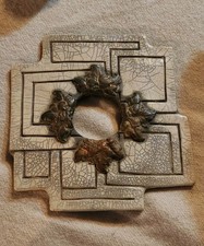 VTG Japanese Flower Frog Crackle Glaze Ceramic Geometric Floral picture