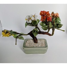 Vintage Chinese Jade Stone Glass Bonsai Mineral Tree Multi Color picture