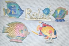 Vintage Hand Carved Wood Tropical Fish Figurine Lot Pier 1 Coastal Beach Decor picture