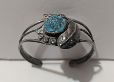 Navajo Keith James Vtg Sterling & Turquoise Cuff Bracelet 19.5 grams picture