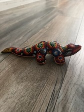 Huichol ART Beaded Lizard On Ceramic MEXICO 10” Lizard Preowned picture