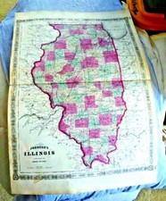 ANTIQUE LOVELY COLORED LARGE MAP ILLINOIS  JOHNSONS 1864 picture