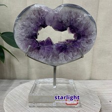 5LB Purple Amethyst Agate Heart Carving Natural Crystal Ornament Home Gif+base picture