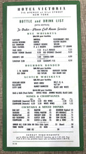 VINTAGE 1955 HOTEL VICTORIA BOTTLE & DRINK LIST Menu NEW YORK CITY 7th Ave 51st picture