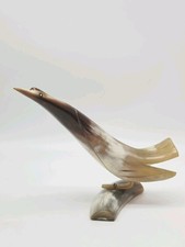 Vtg Handcarved Horn Bird Sculpture Mid-Century Decorative Figurine Buffalo Art picture