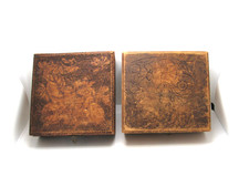 Two Antique Flemish Art Co. New York Pyrography Boxes Maiden w/Grapes, Floral picture