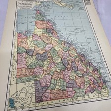 Map of Queensland Australia Double Sided 1910 Print V14-7 picture