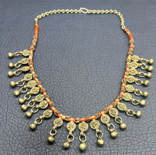 Antique Nepalese Tibetan Necklace Cabochon Red Coral White Metal Pendants picture