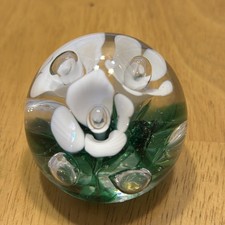 Joe St Clair??? Paperweight Green/White Trumpet Flowers Controlled Bubbles picture