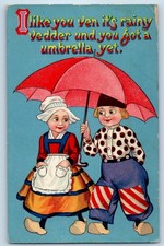 c1910's Dutch Children With Umbrella I Like You Ven It's Rainy Antique Postcard picture