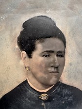 Antique Large 8x10 Tintype Photo | Hand Colored Portrait | Gold Gilt & Blue Tint picture