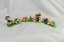 Vintage Small Resin Easter Bunny Figurines Lot of 6 and 1 Flower Cart picture