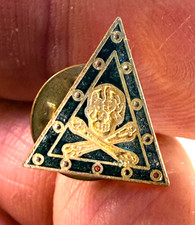 vtg Masonic mason Skull Crossbones fraternal memento mori pin pinback black gold picture