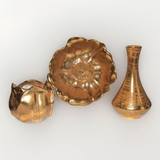 VINTAGE hand-painted 3pc STANGL GRANADA GOLD  bowl vase COLLECTIBLE POTTERY LOT picture