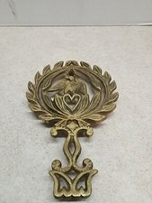 Vintage Brass Trivet Ornate Eagle Leaves Heart picture