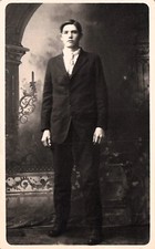 RPPC Antique Cabinet Card Man Boy Odd Very Tall Gigantism Photo Postcard G15 picture