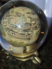 1800's Vintage Chinese Art Reverse Paperweight Very Detail Painted Glass Globe. picture