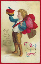 Vtg Clapsaddle Valentine PC Messenger Boy Short Pants Hearts A/S Emb c1910 picture