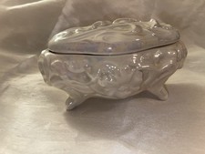 Vintage Iridescent Lusterware Trinket Box Footed Porcelain Iowa Veterans Home picture