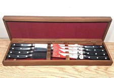 Vintage Schwans Ice Cream Employee Award Steak Knife Set Montana Italy Walnut picture