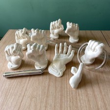 Vtg 1970s NANCY FUNK Ceramic HANDS 2 Towel Bars TP Acrylic Ring ++ White POP ART picture