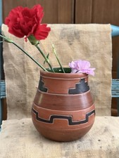 Vintage Leopoldo de Mexico Pottery Vase Geometric Folk Art Mexican MCM picture