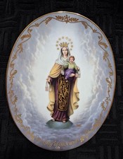 Virgen del Monte Carmelo, plato coleccionable ovalado  porcelana, vintage picture