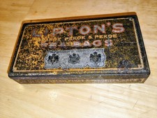 1940's Vintage Lipton's Tea Bags Tin Orange Pekoe Gold Metal Advertising Can Old picture