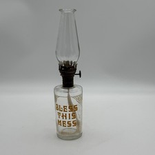 Vintage Bless This Mess Miniature Glass Oil Lamp Hurricane Light Farmhouse Decor picture