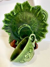 1950s Vintage Mid Century Steubenville Woodfield Dark Green Snack Set Plate Cup picture