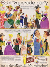 1957 Joe Kaufman Art SCHLITZ Beer MASQUERADE PARTY Costumes Print Ad picture