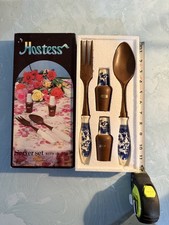 Vintage Materia Blue Willow Hostess Wooden Server Set With Shakers in box picture