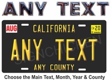 California Black  License Plate, ANY TEXT, VANITY, EMBOSSED LOOK, NEW picture