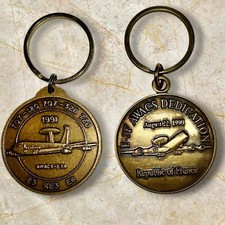 2 Vintage Boeing AWACS & 707 Production Keychains Medals Coins France Renton WA picture