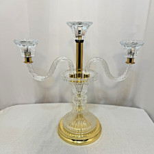 Vtg Crystal Clear Industries Lead Crystal And Brass 3 Arm Candelabra USA picture