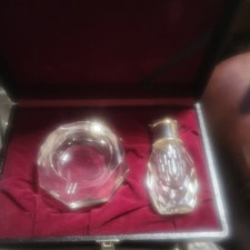Vintage Post House Lighter / Ashtray Set  Hand Cut Lead Crystal Faceted Beveled  picture