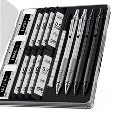 4PCS Metal Mechanical Pencil Set, 0.5mm+0.7mm, Storage Case, Black&Silver picture